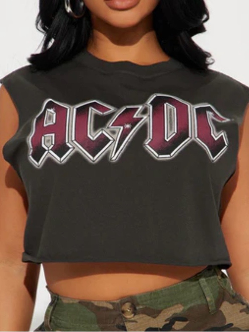 Fashion Nova Black AC/DC Graphic Cropped Muscle Tank